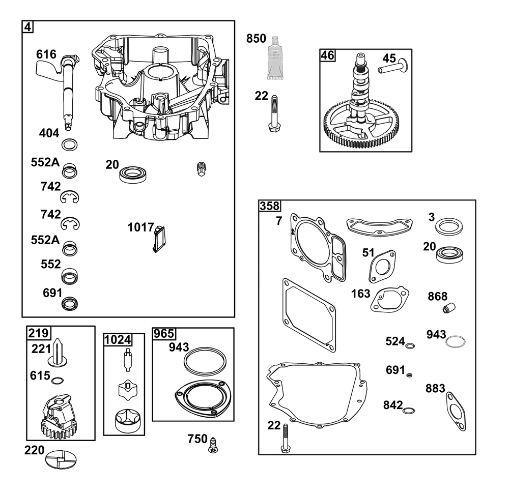 Crankcase Cover/Sump Group Diagram and Parts List for 44C877-0001-B5 400000 - 699999 Briggs and Stratton Engine